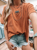 Ribbed Oversized Front Pocket Top- Rust