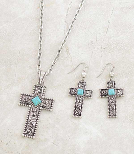 Turquoise Cross Necklace Set