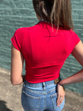 The Macey Exposed Seam Crop *Red