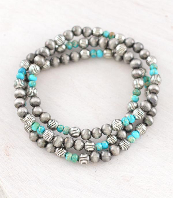 Semi Stone Navajo Bead Bracelet Set