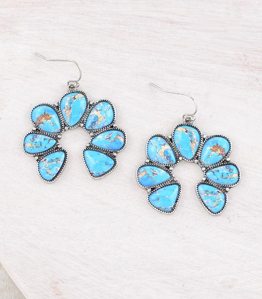 Turquoise Semi Stone Squash Blossom Earrings