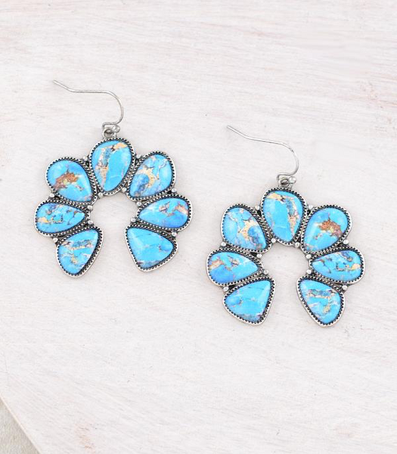 Turquoise Semi Stone Squash Blossom Earrings
