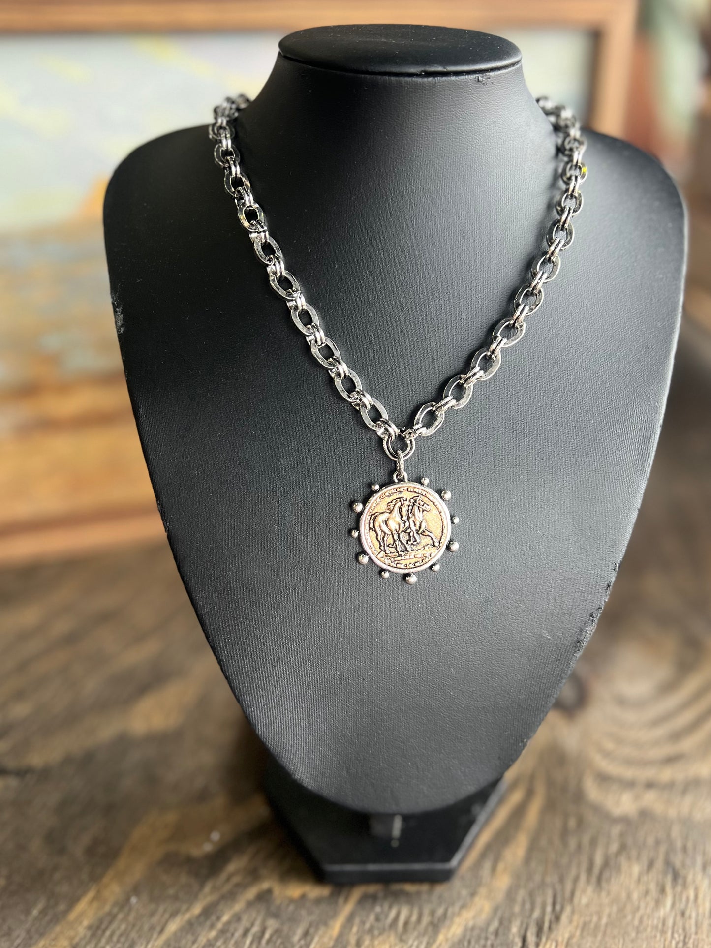 Western Horse Coin Chunky Chain Necklace
