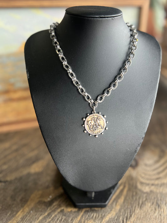 Western Horse Coin Chunky Chain Necklace