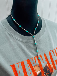 16” Sleeping Beauty Navajo Bead Lariat Necklace