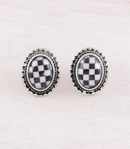 Checkered Oval Earrings