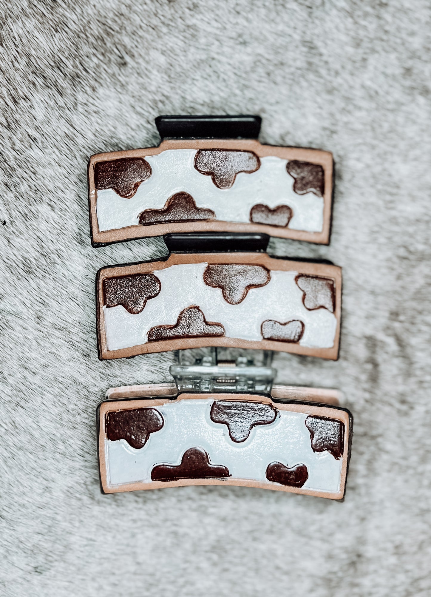 Cowprint Tooled Leather Claw Clip