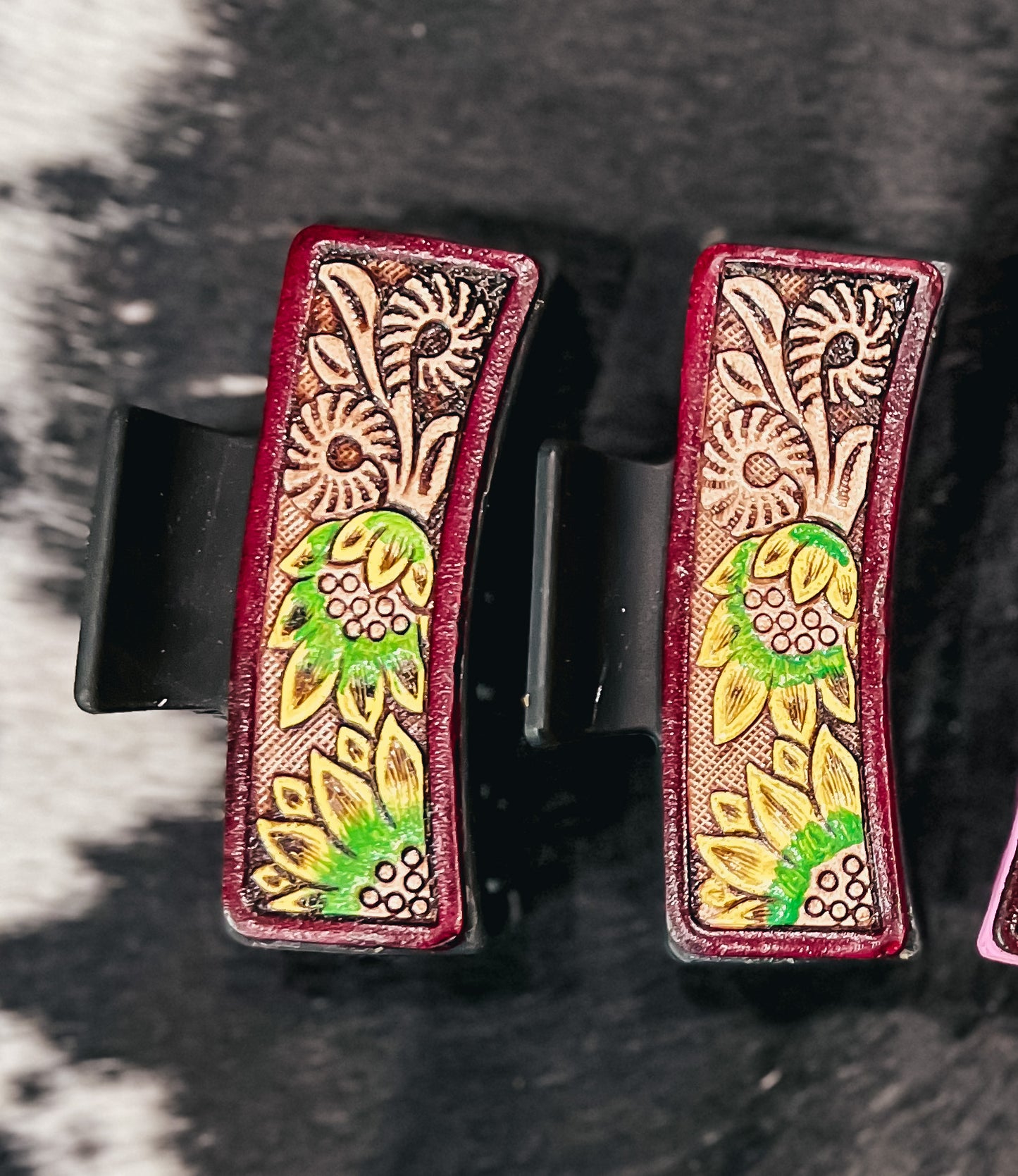 Sunflower Tooled Leather Claw Clip