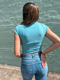 The Macey Exposed Seam Crop *Dusty Teal