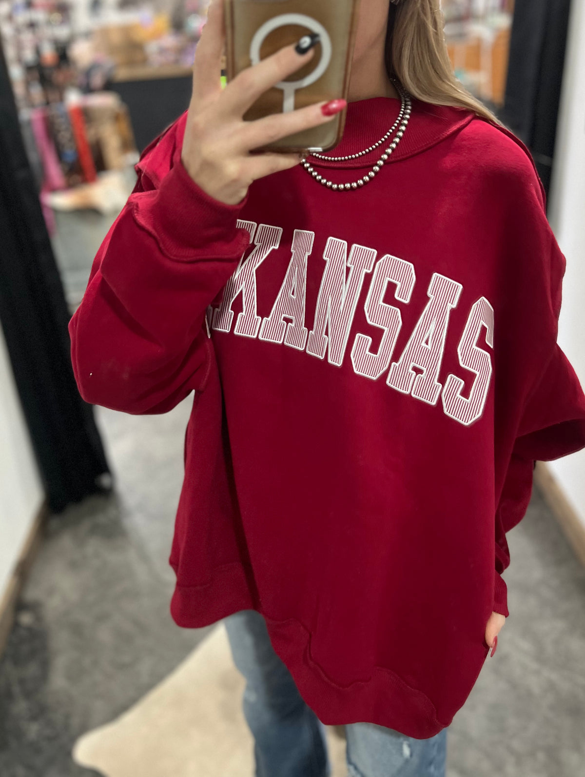 Arkansas Striped Mock Neck Sweatshirt *Crimson