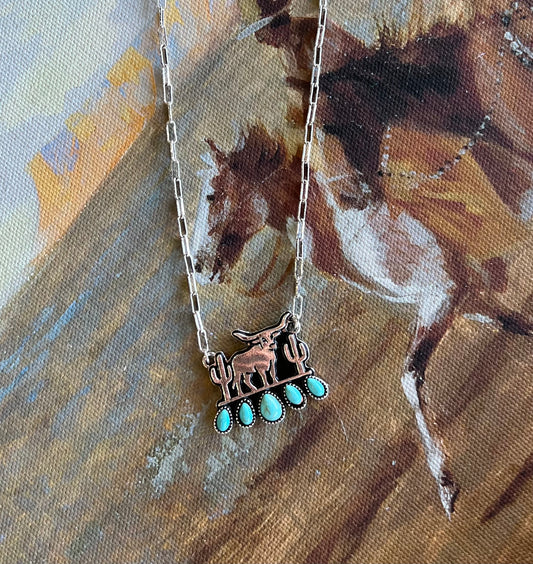 Turquoise Longhorn Pendant Necklace
