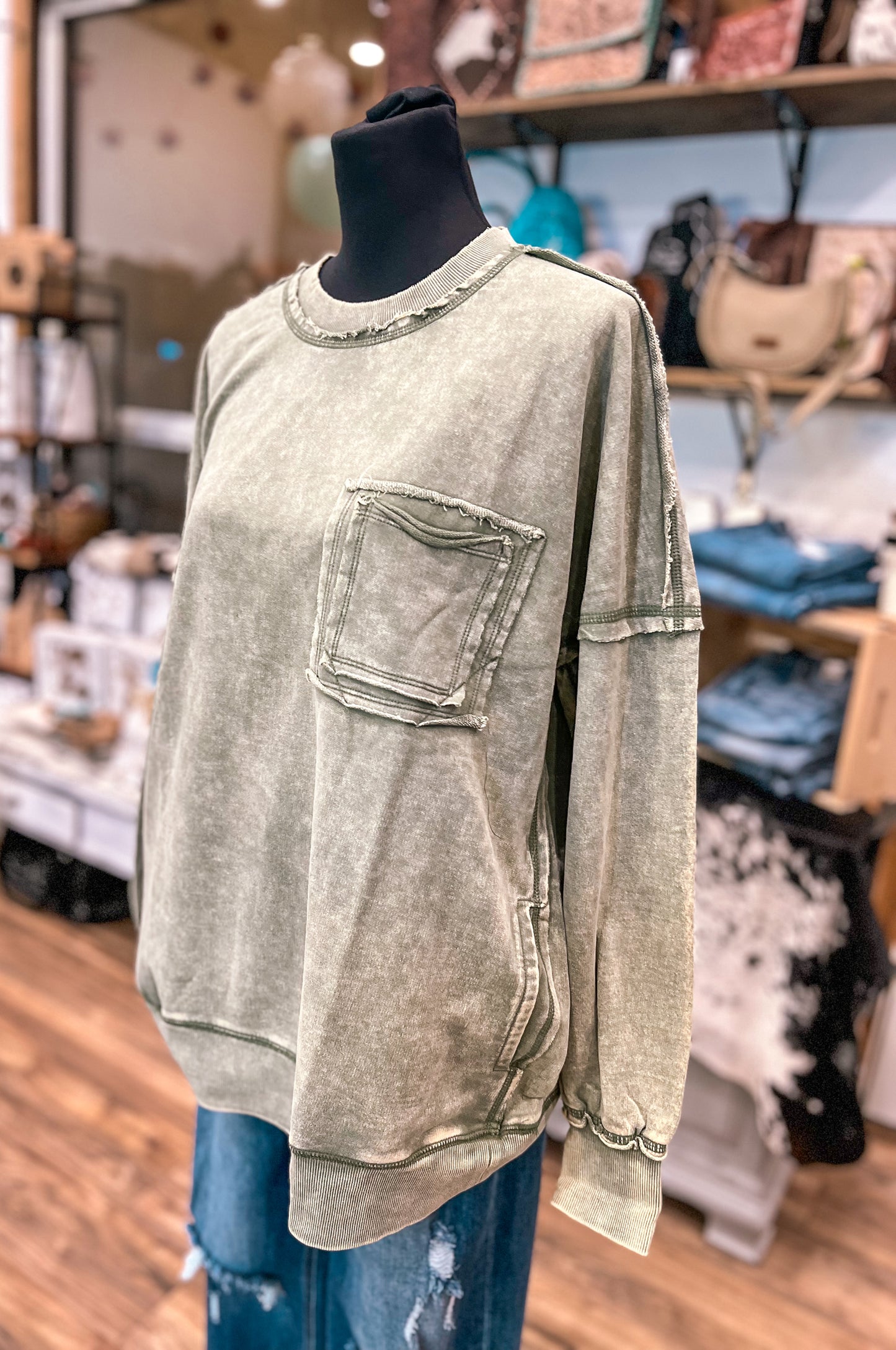 The Jessa Oversized Front Pocket Pullover *Olive