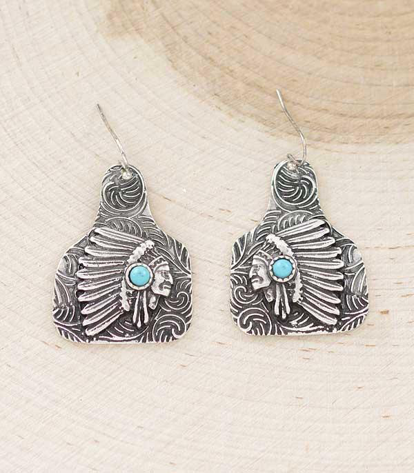 Indian Head Cow Tag Earrings
