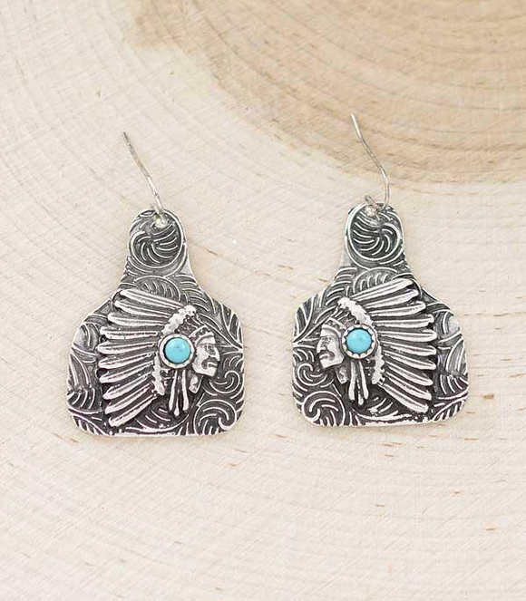 Indian Head Cow Tag Earrings
