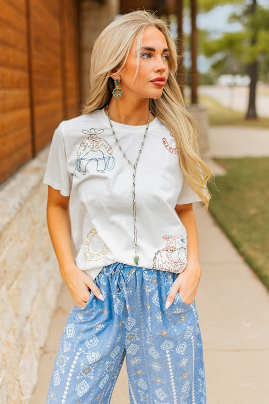 Roping Cowboy Embroidery Tee