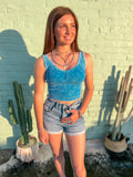 2 Way Neckline Ribbed Crop Tank *Ocean Blue