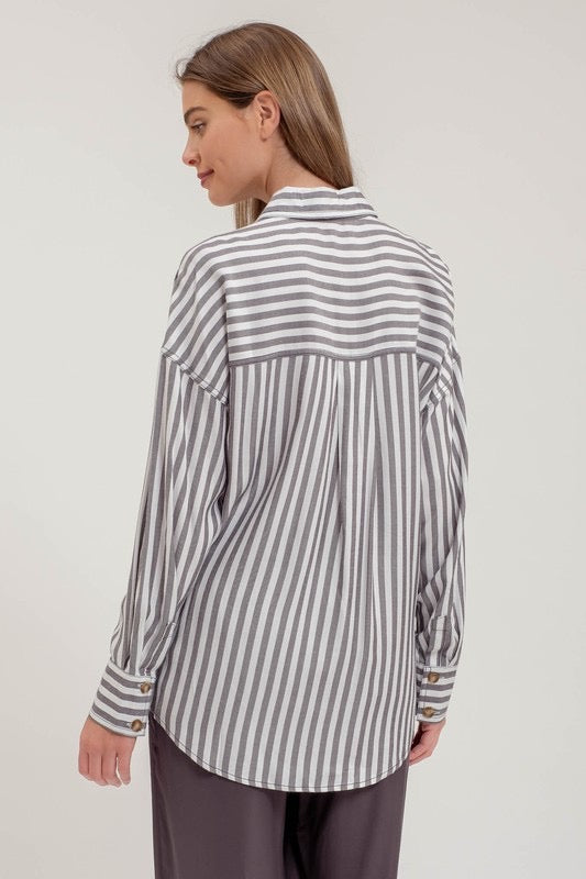 Stephanie Stripped Button Down *Charcoal