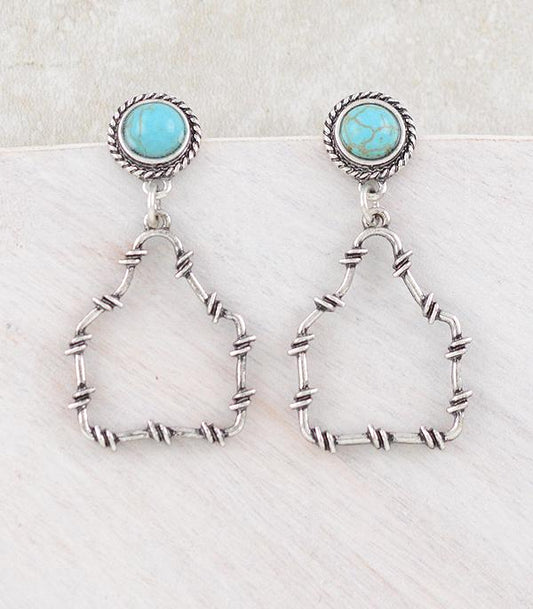 Turquoise Barbwire Cowtag Earrings