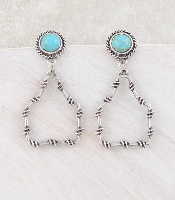 Turquoise Barbwire Cowtag Earrings