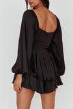 Balloon Sleeve Black Romper