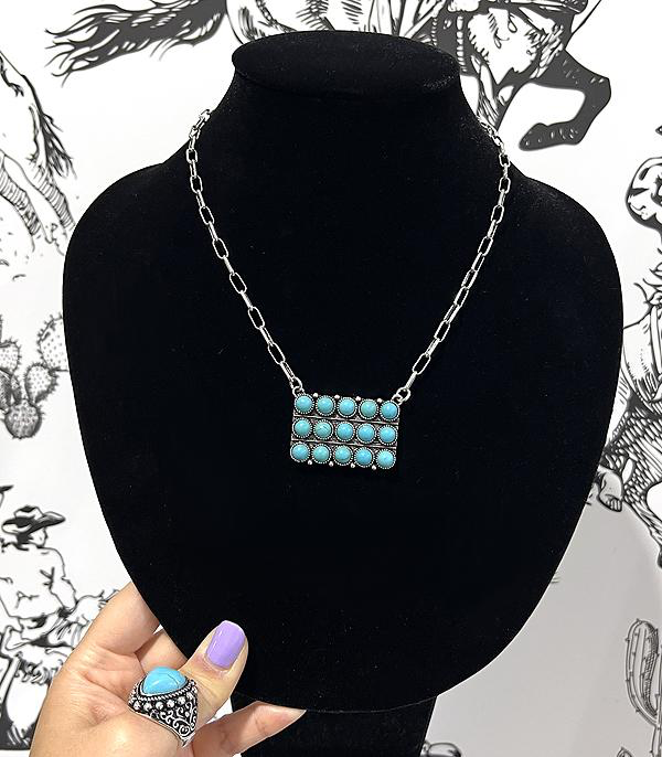 Turquoise Rectangle Cluster Necklace