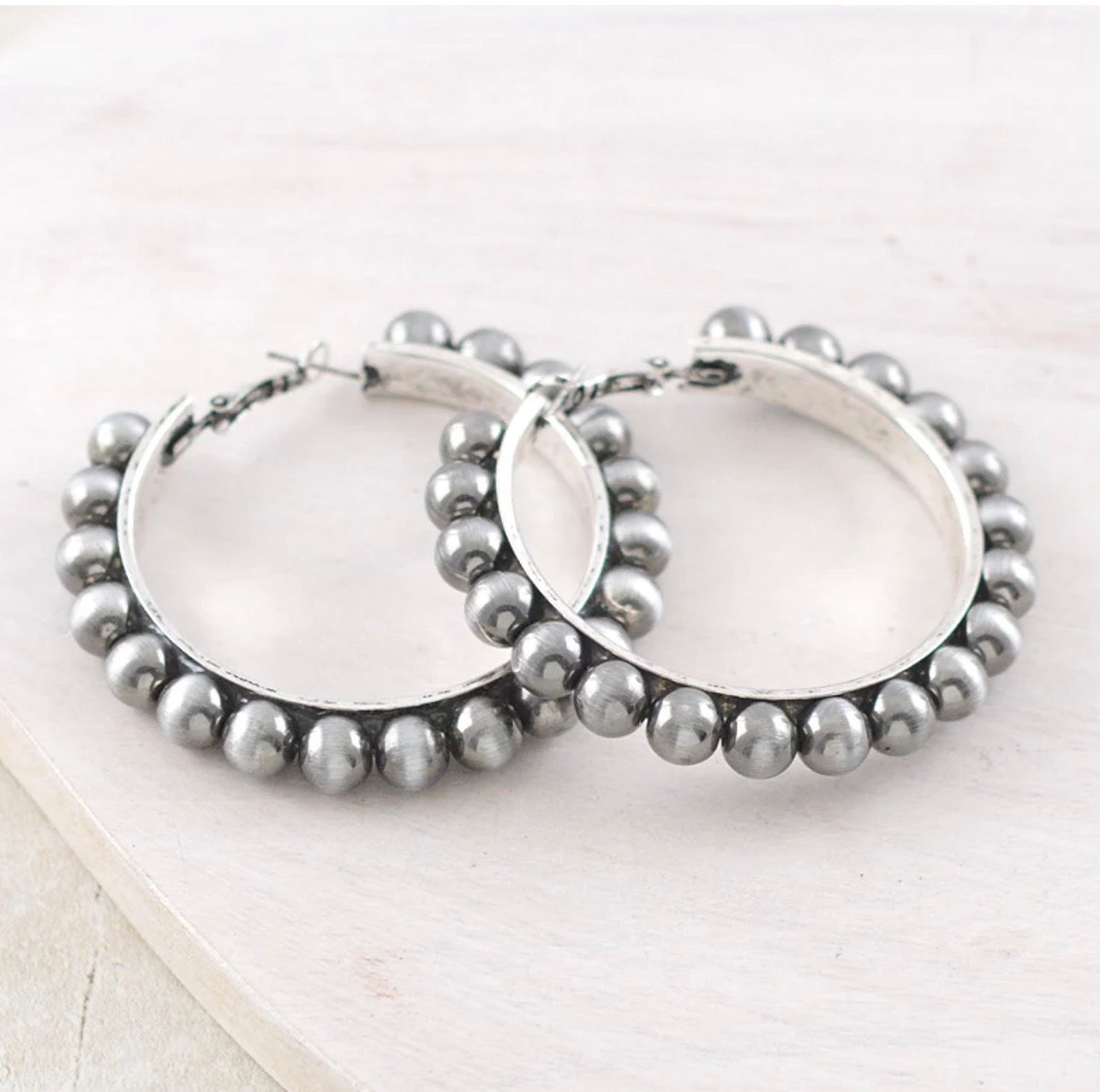 Navajo Pearl Bead Hoop Earrings