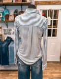 The Mia Striped Button Down *Dusty Blue