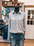 The Mia Striped Button Down *Dusty Blue