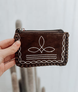 Brown Boot Stitch Card Pouch