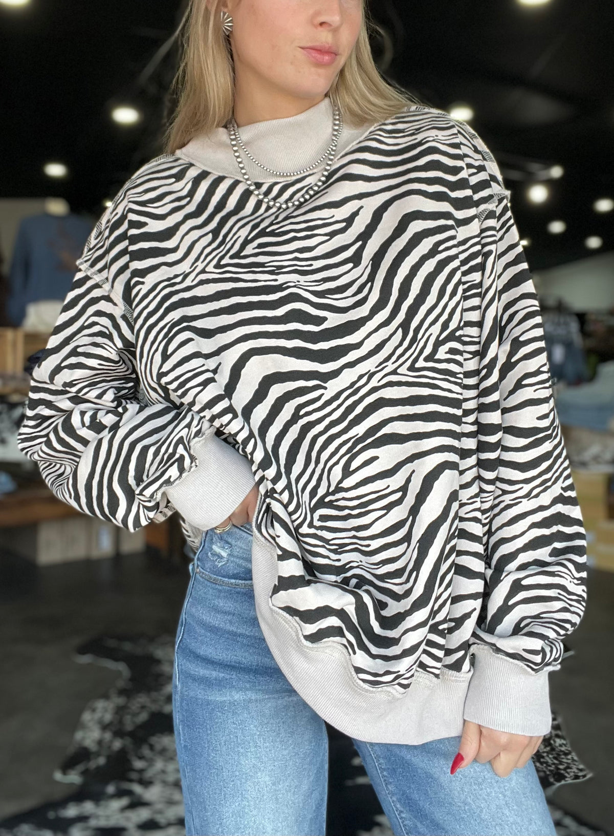 Zebra Mock Neck Sweatshirt