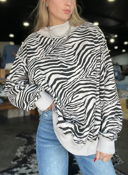 Zebra Mock Neck Sweatshirt