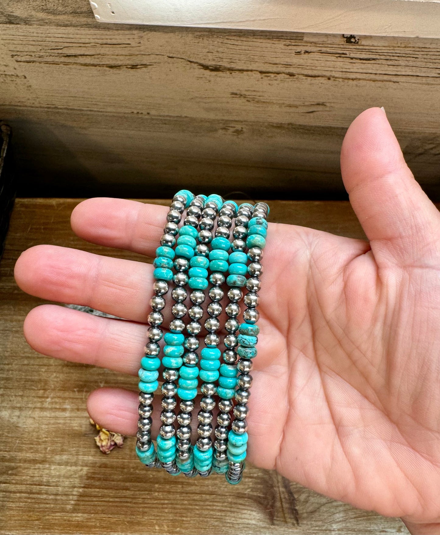 18” 5mm Sterling Silver Pearls & Turquoise Rondelle Necklace