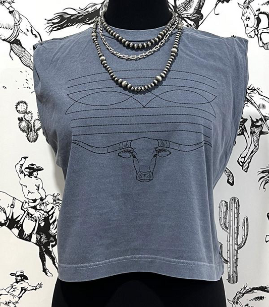 Longhorn Boot Stitch Muscle Tank *Navy