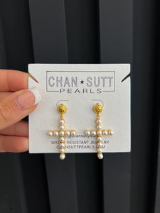 Pearl Cross Earrings