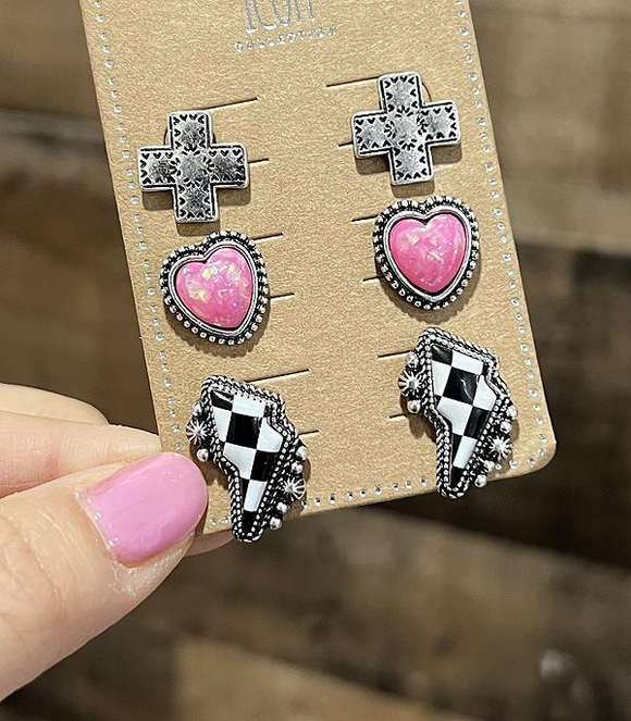 3PC Checkered Earring Set