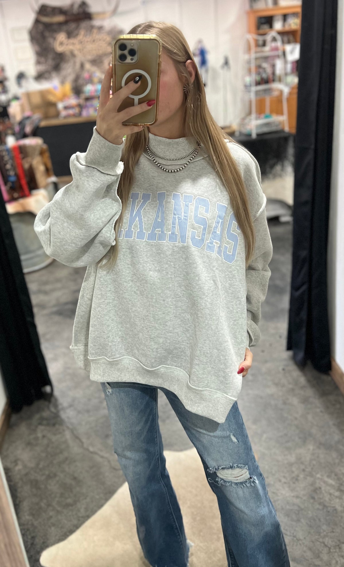 Arkansas Striped Mock Neck Sweatshirt *Heather Grey