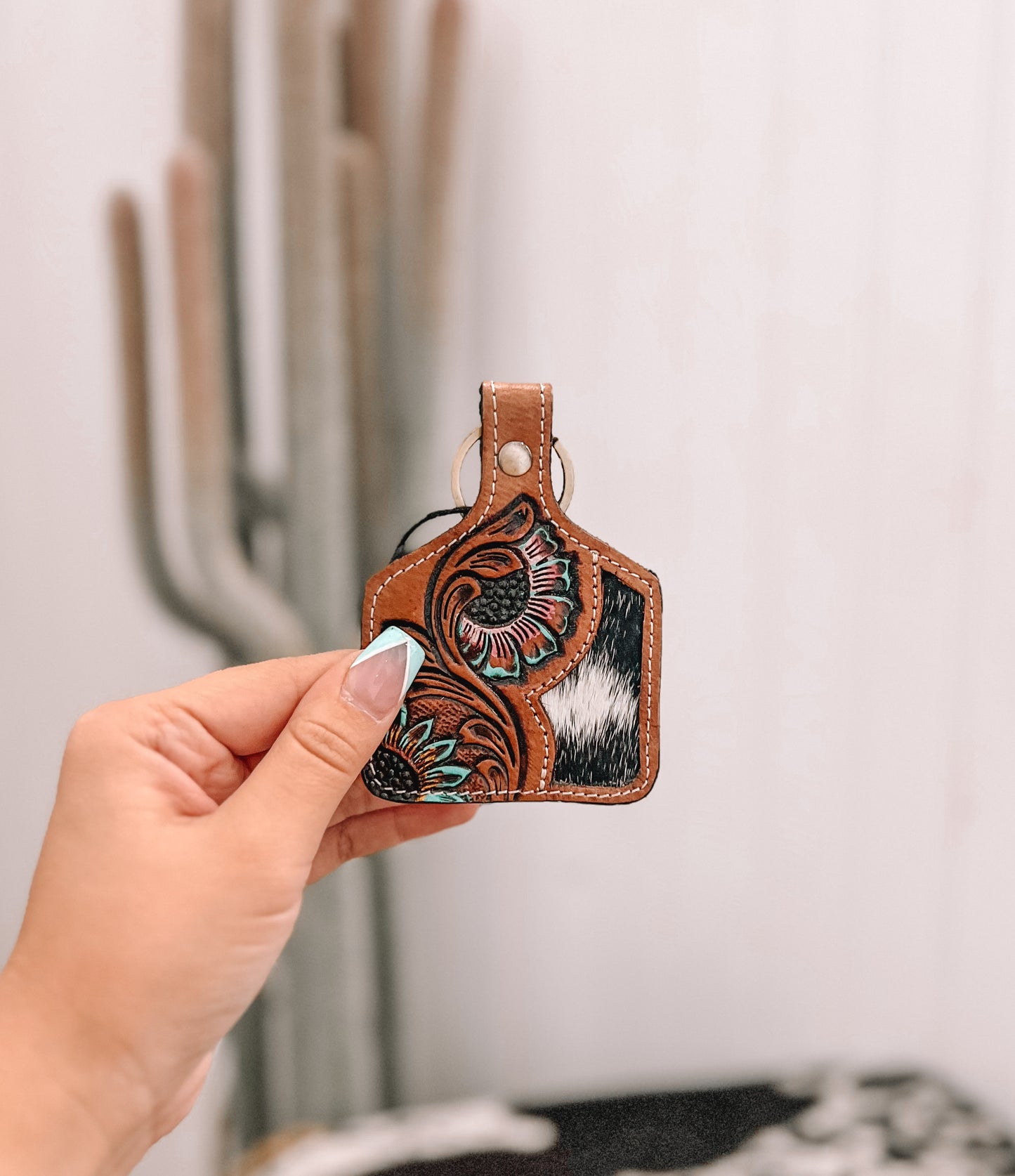 Petals & Posies Hand-tooled Leather Key Fob