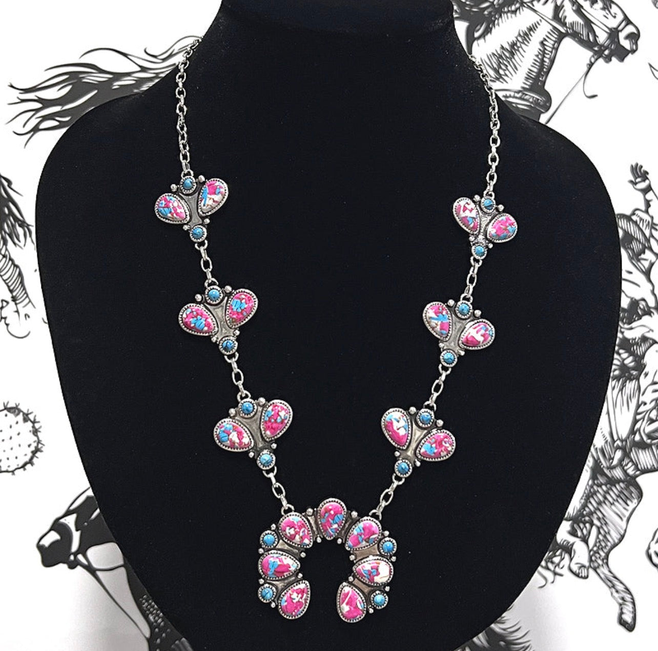 Semi Stone Squash Blossom Necklace