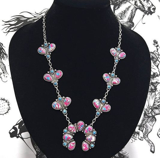 Semi Stone Squash Blossom Necklace