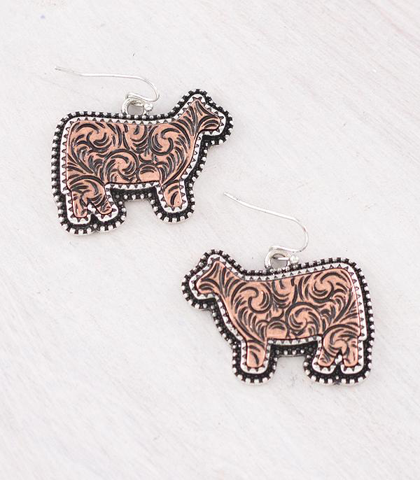 Cow Tooled Look 2 Tone Earrings