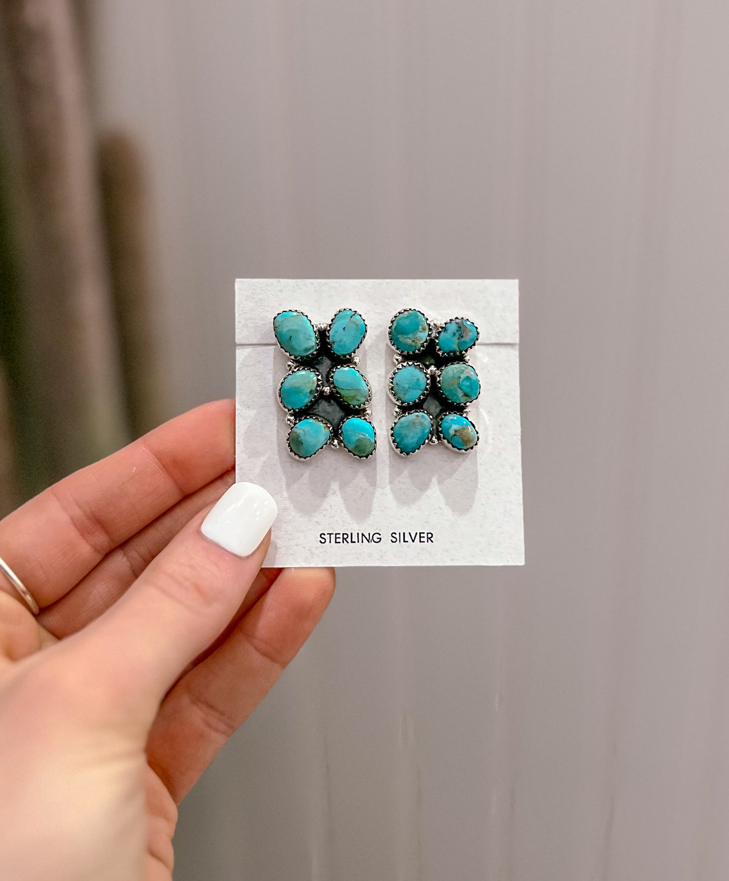 Rectangle Cluster Kingman Turquoise Earrings