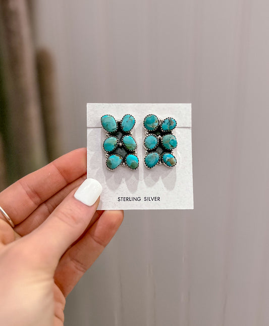 Rectangle Cluster Kingman Turquoise Earrings