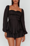 Balloon Sleeve Black Romper