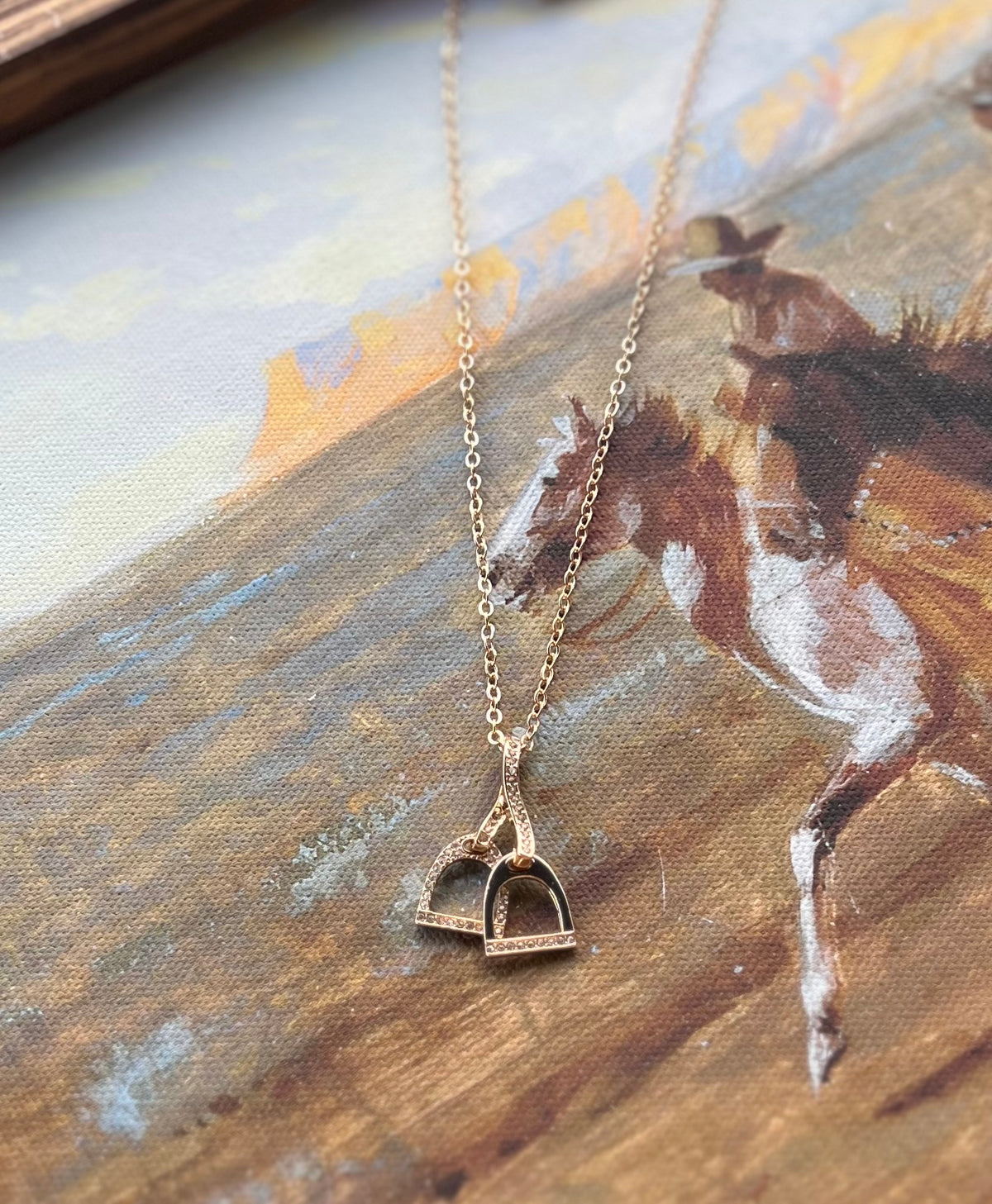 Gold Rhinestone Stirrup Necklace