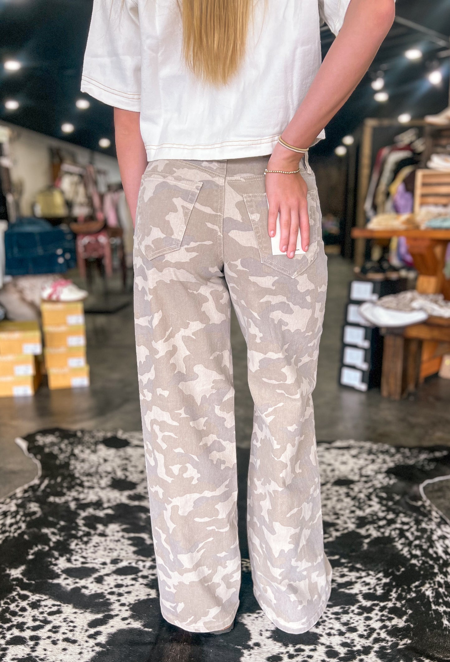 Tan Camo Wide Leg Jeans