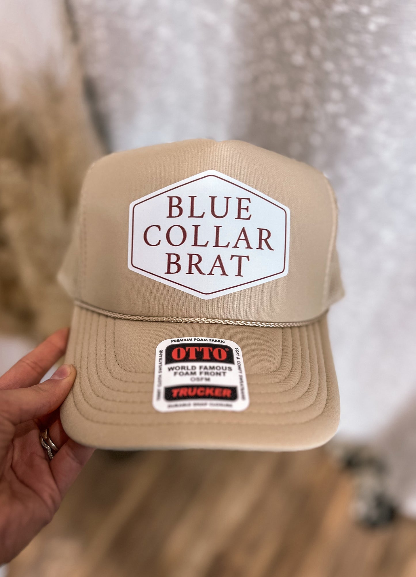 Blue Collar Brat Trucker Hat- Tan