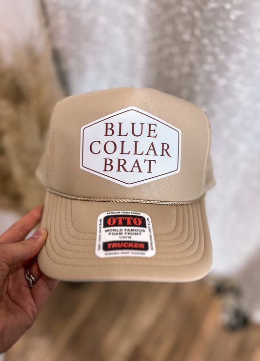 Blue Collar Brat Trucker Hat- Tan