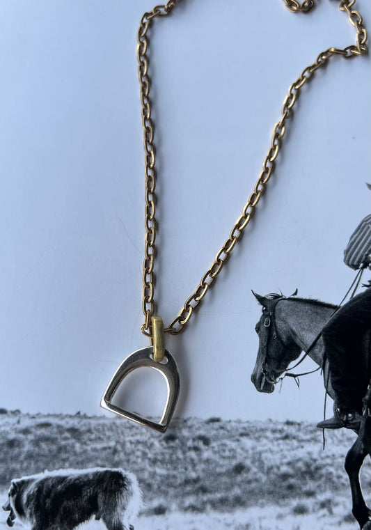 V2 Designs Gold Necklace with Silver Stirrup