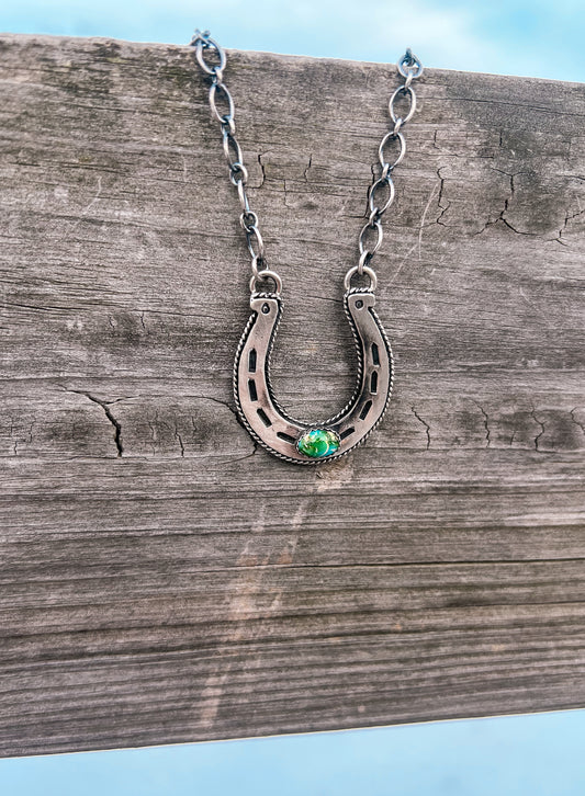 Lucky Horseshoe Sonoran Gold Turquoise Necklace