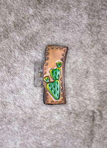 Bunny Ear Cactus Tooled Leather Claw Clip